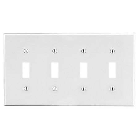 HUBBELL WIRING DEVICE-KELLEMS Wallplate, Mid-Size 4-Gang, 4) Toggle, White PJ4W